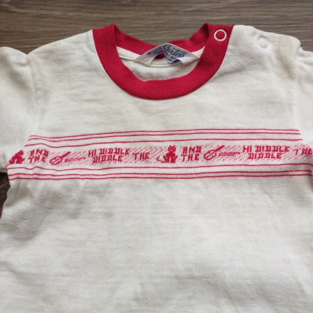 NOS Vtg 60s Red Overalls Romper + Carter's Nursery Rhyme Cat Shirt Infant Shorts